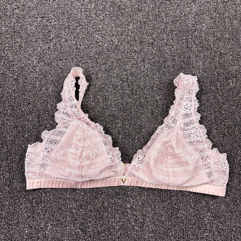 Victoria's Secret Bralette Light Pink Floral Lace V-Neck Women's Size Medium